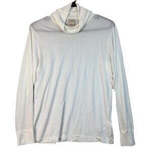 L.L. Bean Women Sz Med Ivory 100% Silk Lightweight Turtleneck Base Layer Stretch